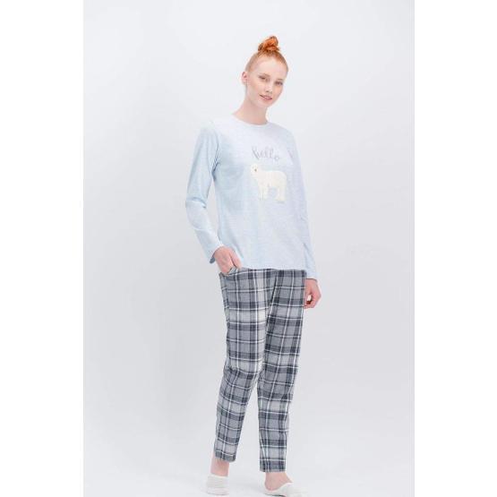 Arnetta Hello Ekose Mavi Melanj Kadın Pijama Takımı Kadın Pijama Fiyatı