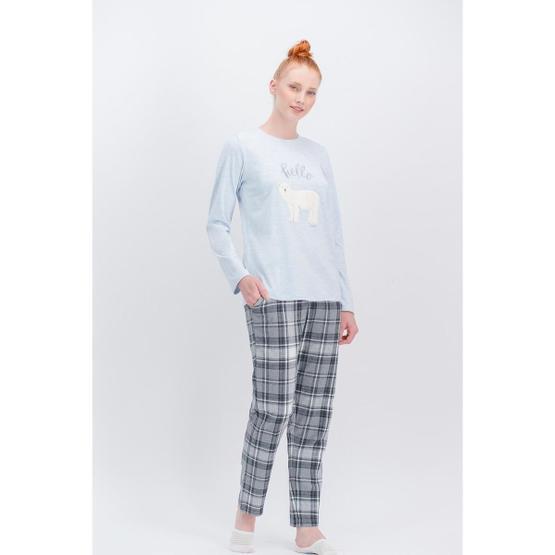 Arnetta Hello Ekose Mavi Melanj Kadın Pijama Takımı