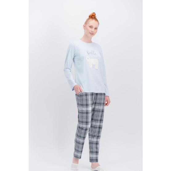 Arnetta Hello Ekose Mavi Melanj Kadın Pijama Takımı