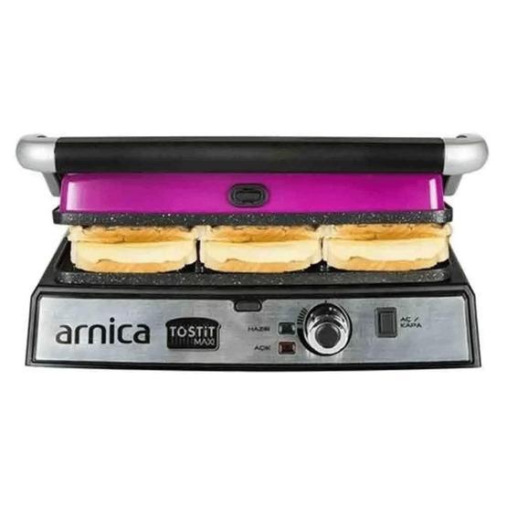 Arnica GH26242 Tostit Maxi 2000 W 6 Adet Pişirme Kapasiteli Teflon Çıkarılabilir Plakalı Izgara ve Tost Makinesi Fuşya