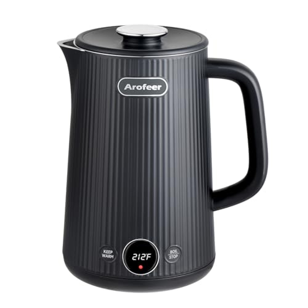Arofeer Electric Kettle Temperature Control, 1200W Hot Water Kettle Electric with 304 Stainless Steel, Keep Warm,Auto Shut Off,1.7L Electric Tea Kettle for Coffee,Tea-Black