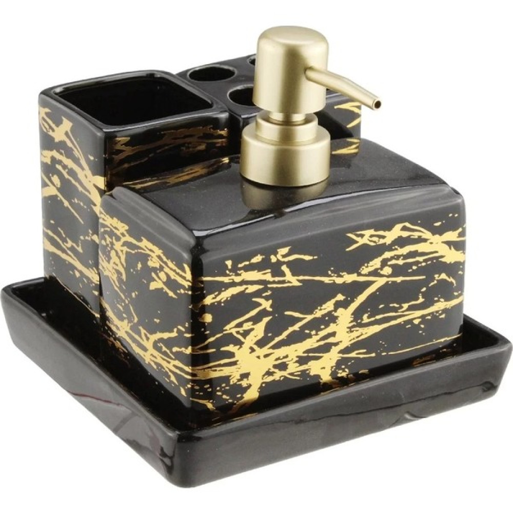 Arow GÜRSEV-3283 Marmo 4'lü Porselen Banyo Seti - Siyah - Gold Sabunluk Fiyatı