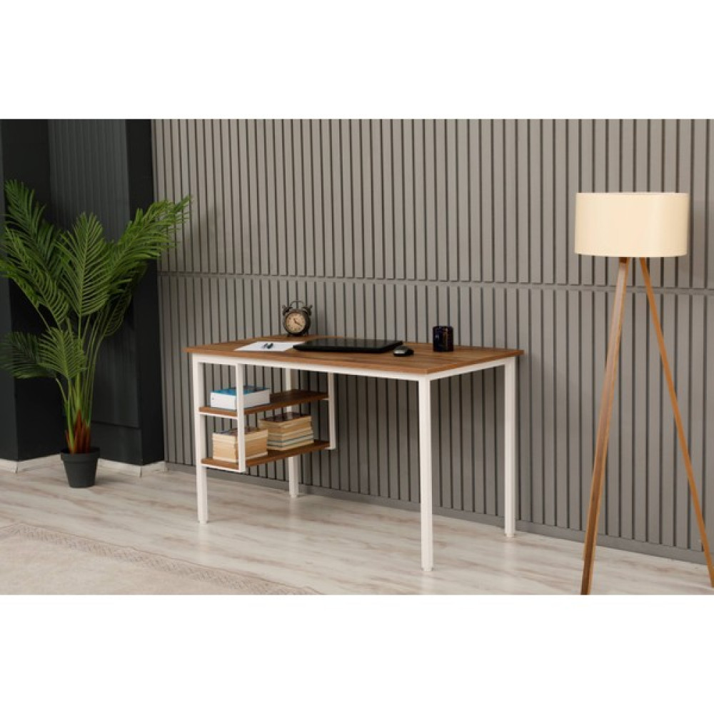 Arpelia Çalışma Masası 125x65x75 CM Alt Yan 2 Raflı - 125 x 65 x 75 cm - Beyaz-Ceviz Çalışma Masası Fiyatı