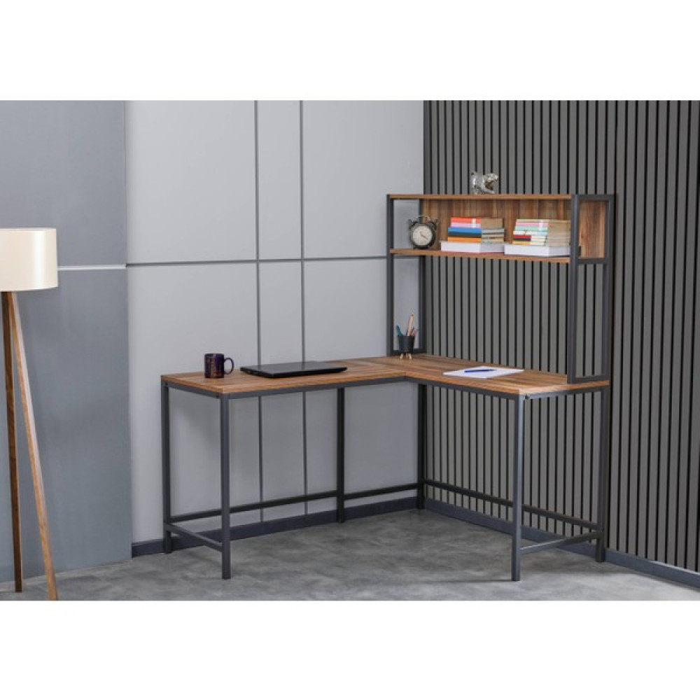 Arpelia Raflı L Çalışma Masası 140x120x75 CM - 140 x 120 x 75 cm - Kahverengi Çalışma Masası Fiyatı