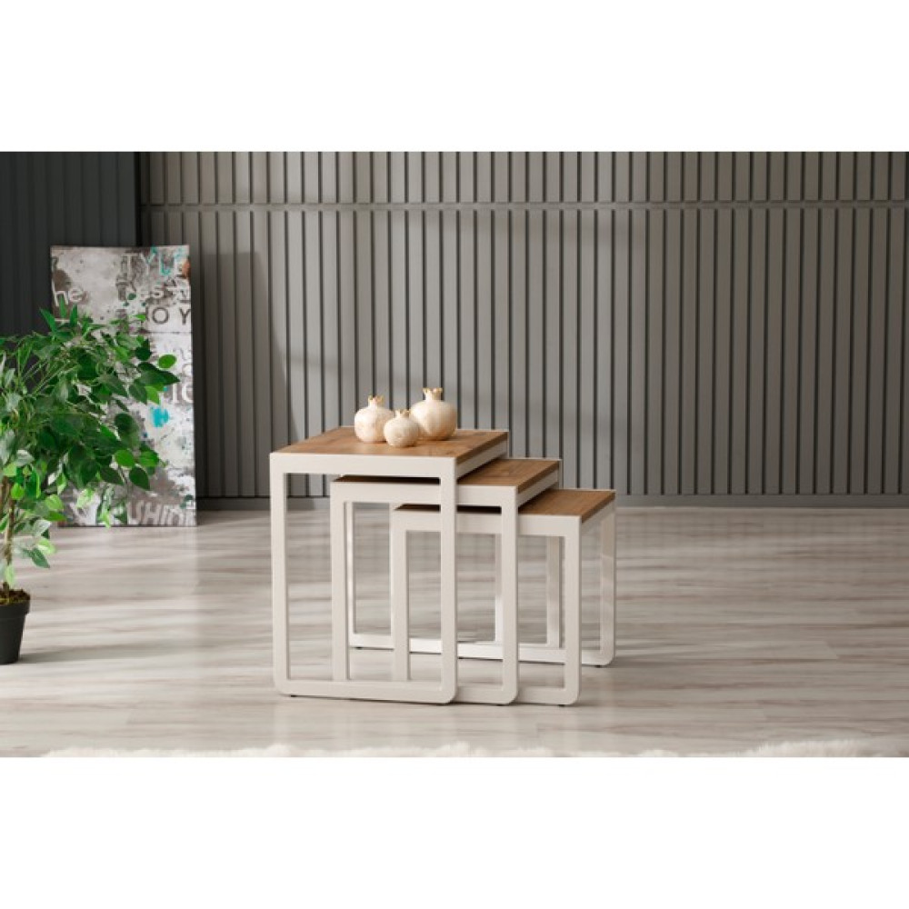 Arpelia Üçlü Zigon Sehpa 50X40X52/45X40X46/40X40X40 - Beyaz Zigon Sehpa Fiyatı