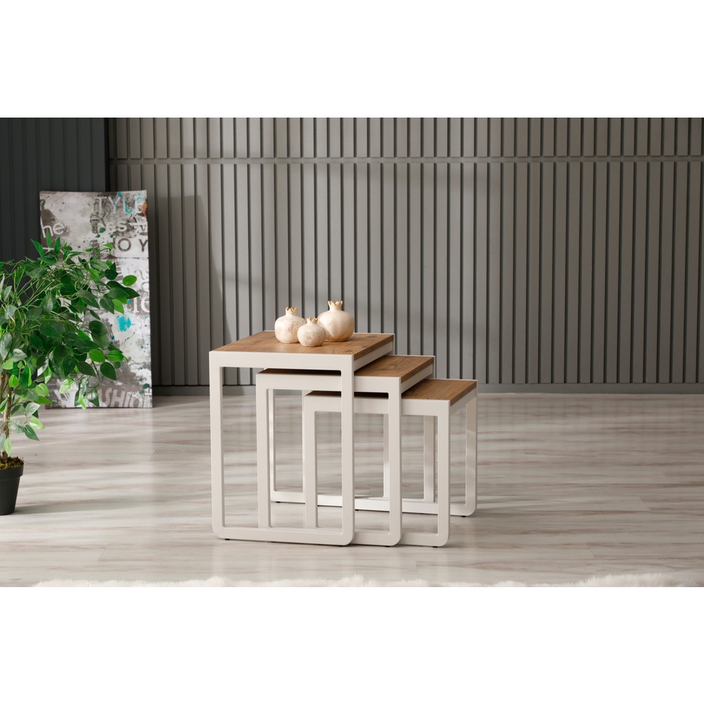 Arpelia Üçlü Zigon Sehpa 50X40X52/45X40X46/40X40X40 - Beyaz Yan Sehpa Fiyatı