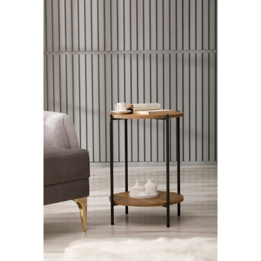Arpelia Yuvarlak Tablalı Iki Katlı Sehpa Q42X60 CM Siyah Yan Sehpa Fiyatı