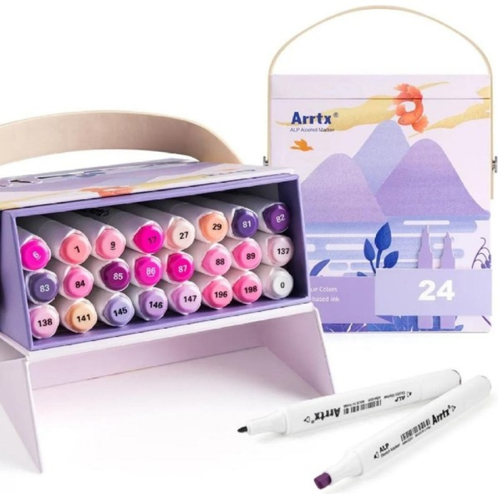 Arrtx Çift Uçlu Marker Kalem Seti 24'lü Mor Menekşe Tonları Seti - Renkli - Standart Keçe Uçlu Kalem Fiyatı