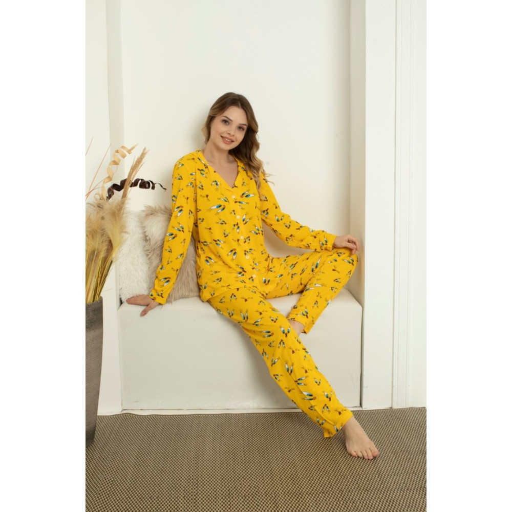 Ars Tweety Desenli Uzun Kollu Düğmeli Kadın Pijama Takımı Kadın Pijama Fiyatı