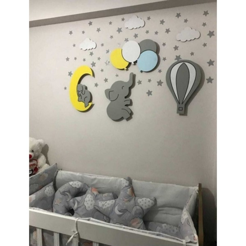 Arser Group Çocuk Odası Dekoratif Ahşap Filli Ay Balonlar ve Fil Gece Lambası Ledli Aydınlatma Oto Boyaları Fiyatı