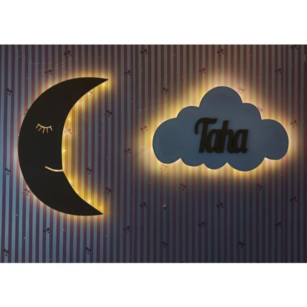 Arser Group Çocuk Odası Dekoratif Aydınlatma 1 Aydede 1 Isımlı Bulut Ahşap Dekorasyon Bebek Odası Duvar Süsü Fiyatı