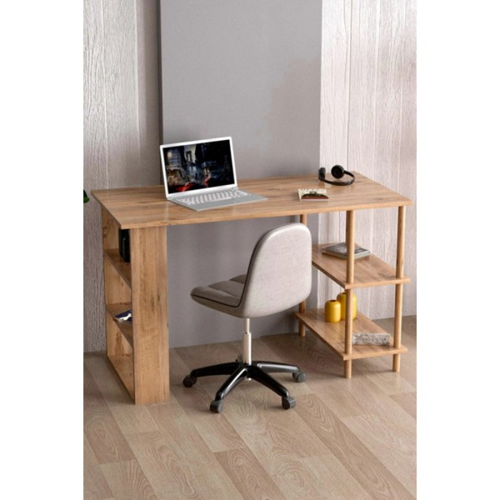 Arsuby Çalışma Masası Bilgisayar Masası Ofis Ders Masası 4 Raflı Ahşap Ayaklı - 60 x 120 - Atlantik Çam Çalışma Masası Fiyatı