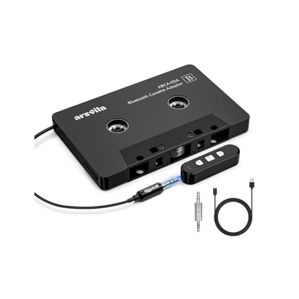 arsvita Car Audio Cassette to Aux Adapter, 5.1 Bluetooth Receiver Kit for Cassette to Aux Adapter, Bluetooth Receiver Compatible with 3.5 MM Auxillary Cable Tape Adapter, Black, Type BCAK04