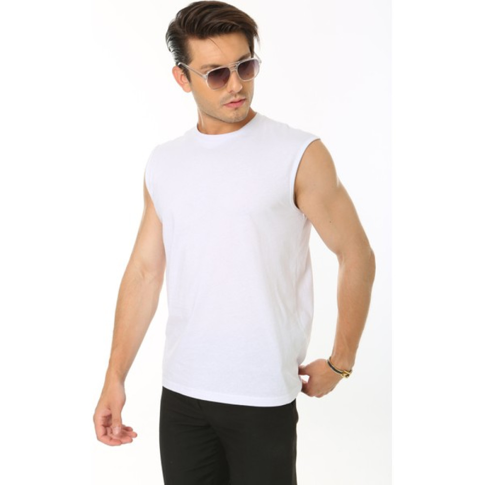 ART 1988 Erkek Tank Sıfır Kol Pamuk T-Shirt Beyaz Erkek T-shirt Fiyatı