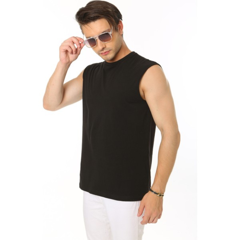 ART 1988 Erkek Tank Sıfır Kol Pamuk T-Shirt Siyah Erkek T-shirt Fiyatı
