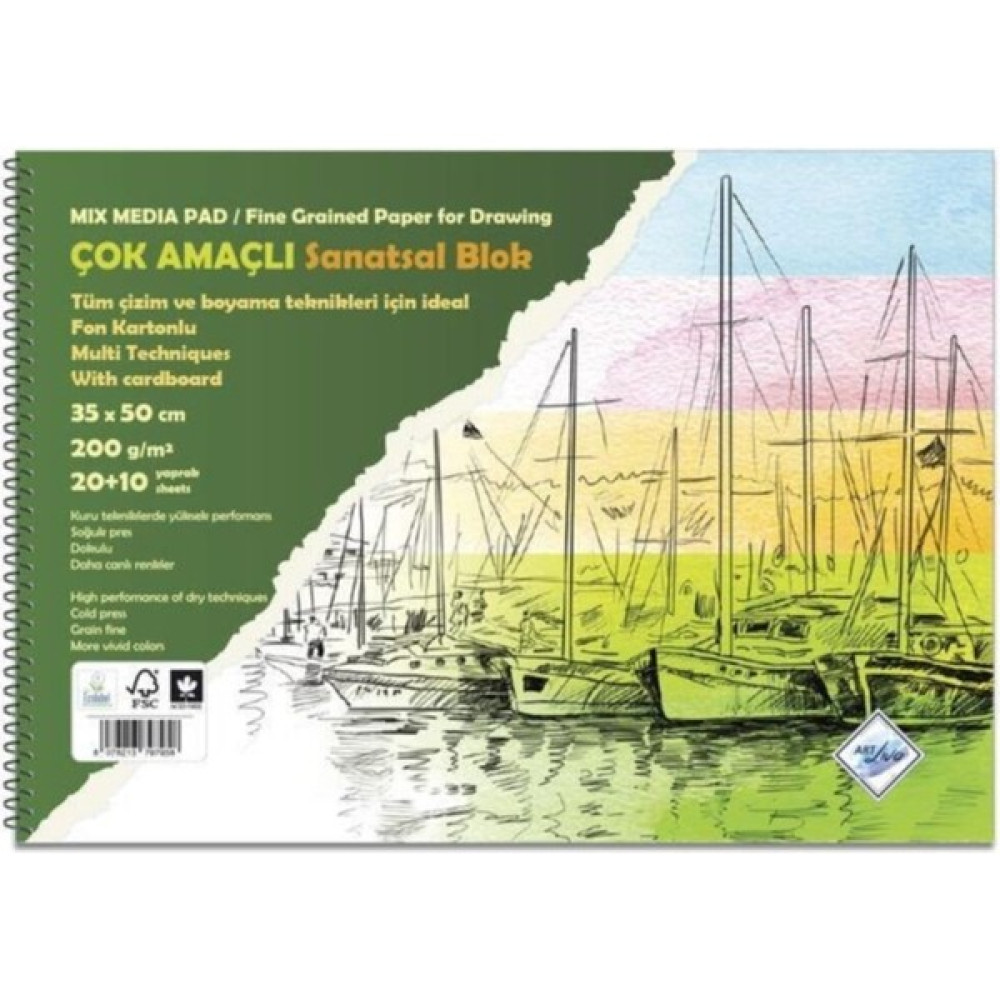 Art Liva Çok Amaçlı Sanatsal Blok Fon Kartonlu 20 + 10 Yaprak 35 x 50 cm 200 Gram Defter & Kağıt Ürünleri Fiyatı