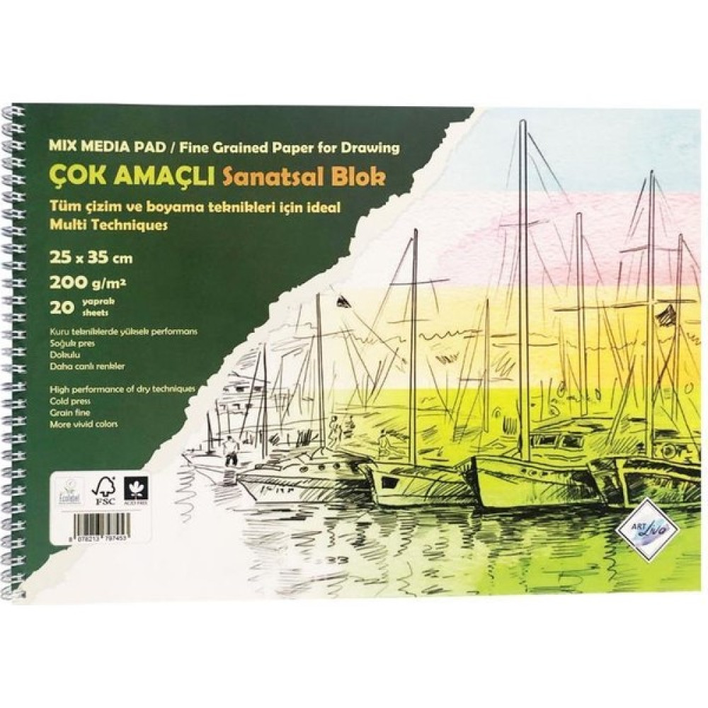 Art Liva Sanatsal Resim Defteri Multi Teknik 20 Sayfa 200 gr 25 x 35 cm Resim Defteri Fiyatı