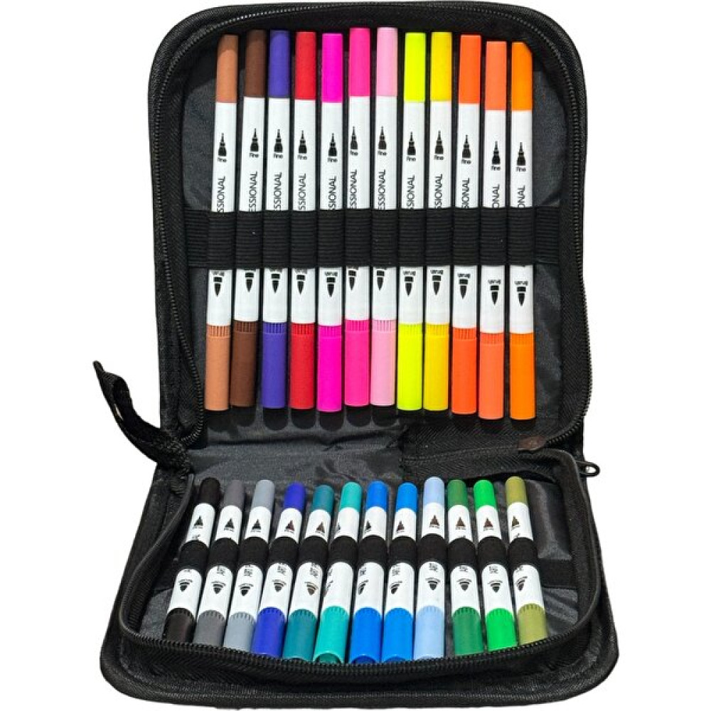 Art Proffesional Çift Taraflı Brushpen Marker Kalem Seti Kalemlik Çantalı Tip - 24 Sanatsal Malzemeler Fiyatı