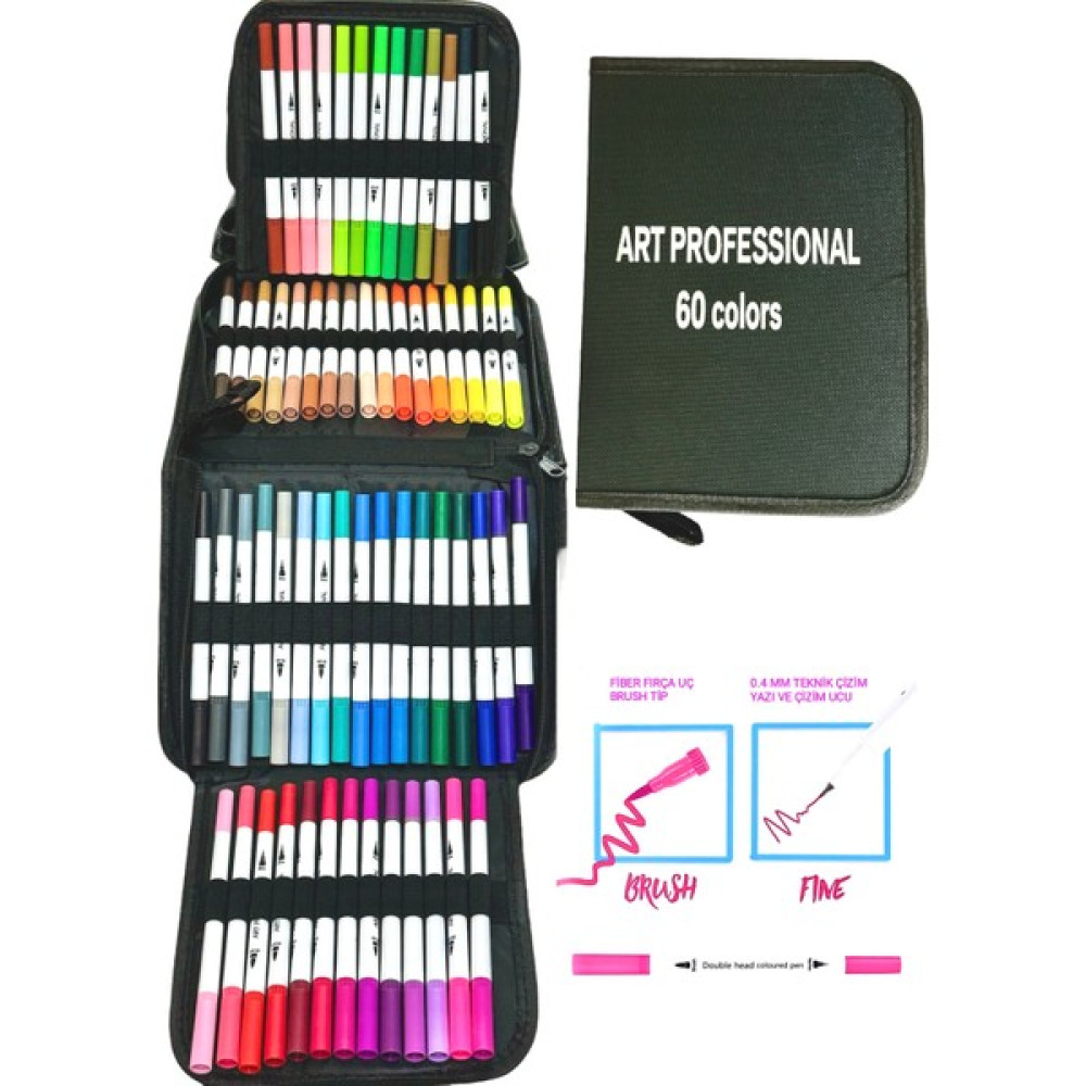 Art Proffesional Çift Taraflı Marker Set Brushpen ve 0.4 mm Teknik Uç - 60 Sanatsal Malzemeler Fiyatı