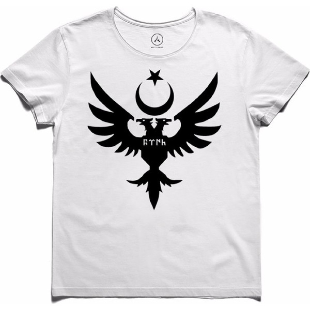 Art T-Shirt - Çift Başlı Kartal Göktürkçe Türk Erkek Tişört Erkek T-shirt Fiyatı