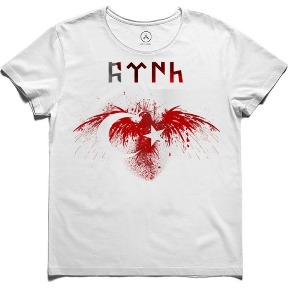 Art T-Shirt - Göktürkçe Türk Bayrak Kartal Erkek Tişört Erkek T-shirt Fiyatı