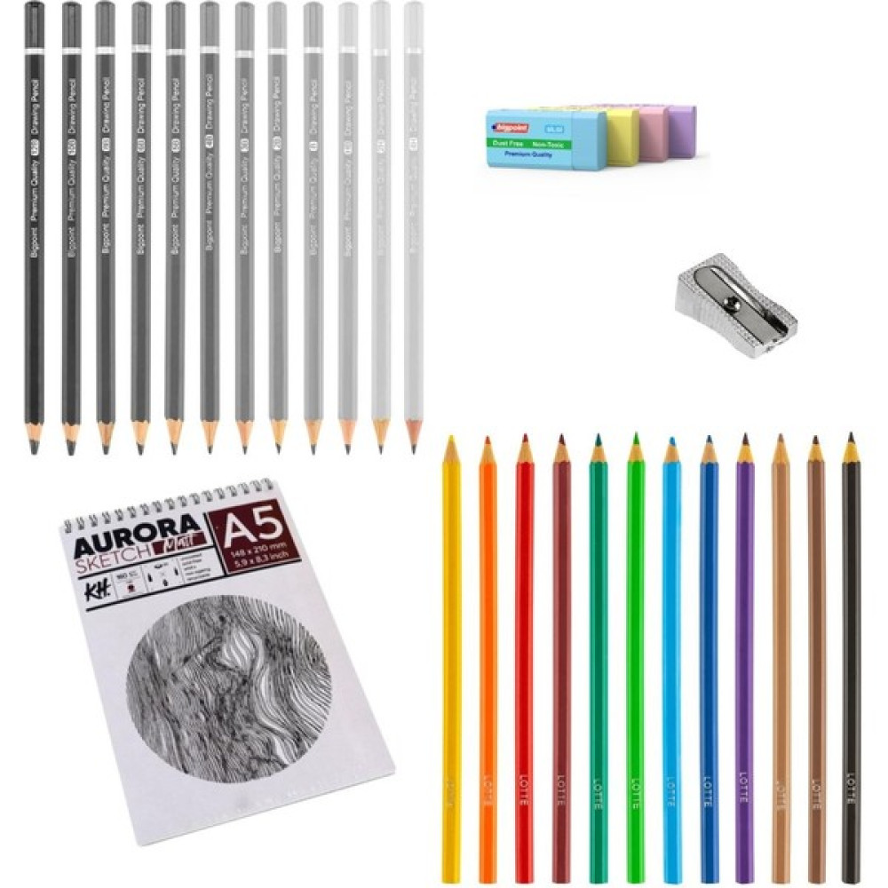 Art Tone Kuru Boya Kalemi Çizim Eskiz Seti 12 Renk + Dereceli Kalem 12'li + Kalemtraş + Renkli Silgi 4'lü - Standart Kuru Boya Kalemi Fiyatı