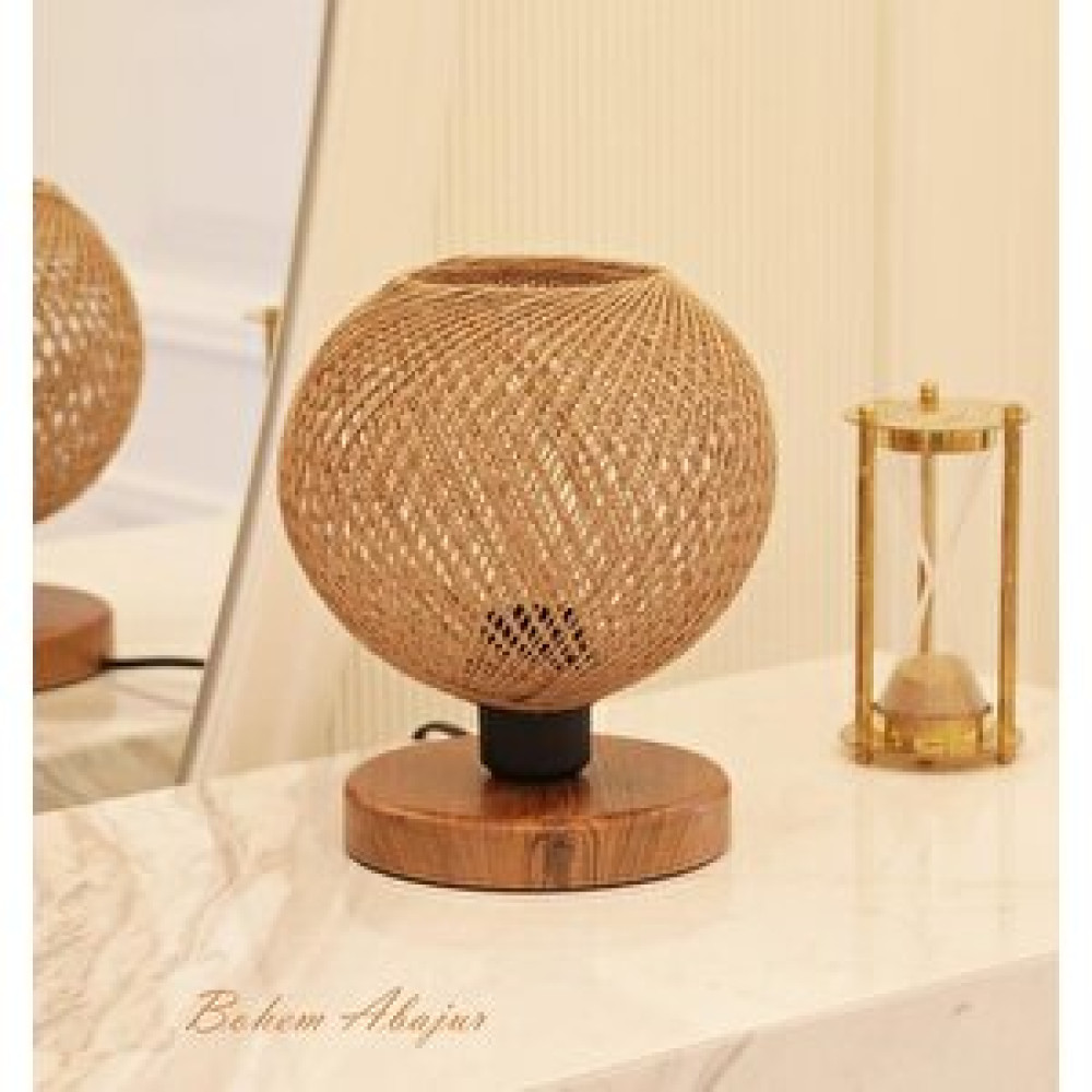 Art ve Gift Ahşap Tabanlı Örgü Başlık Abajur Handmade Bohem Abajur Fiyatı