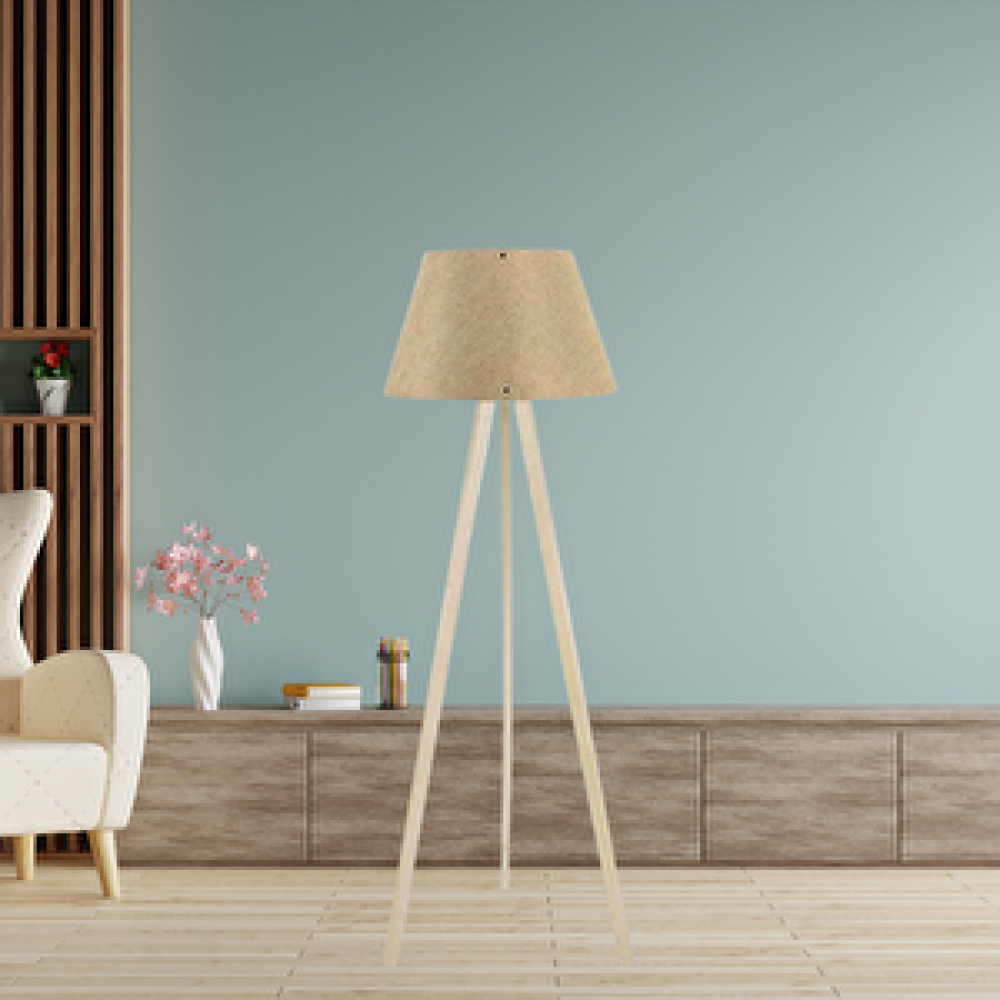 Art ve Gift Ahşap Tripod Lambader Kum Beji Konik Kumaş Başlık Salon Otel Yatak Odası Cafe Köşe Lambası Lambader Fiyatı
