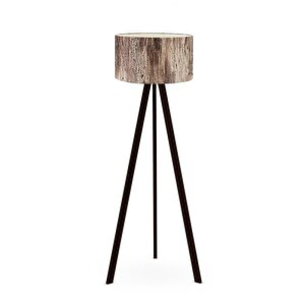 Art ve Gift Art Tripod Ahşap Ayaklı Lambader Köşe Lambası Ağaç Kabuğu Desen Pvc Başlık Siyah Mdf Ayak Lambader Fiyatı