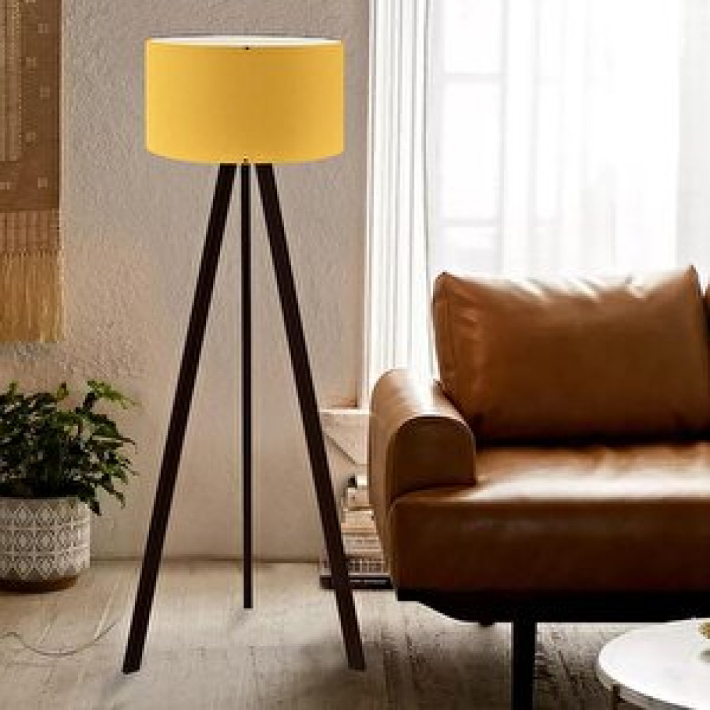 Art ve Gift Art Tripod Ahşap Ayaklı Lambader Köşe Lambası Sarı Kumaş Salon Oturma Odası Lambader Fiyatı