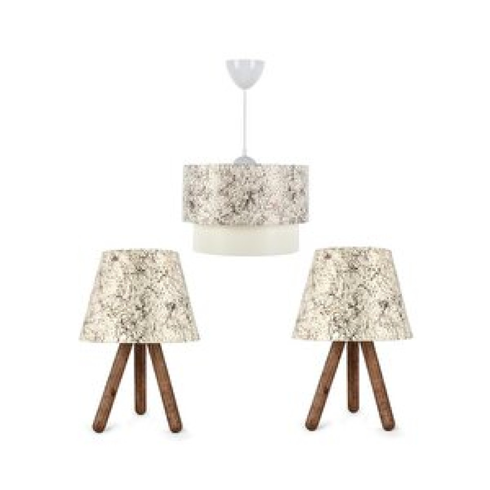Art ve Gift Artgift 3 Lü Pasta Avize Ve Abajur Seti Zeytin Dalı Desen Süet Kumaş Yatak Odası Salon Sarkıt Avize Fiyatı