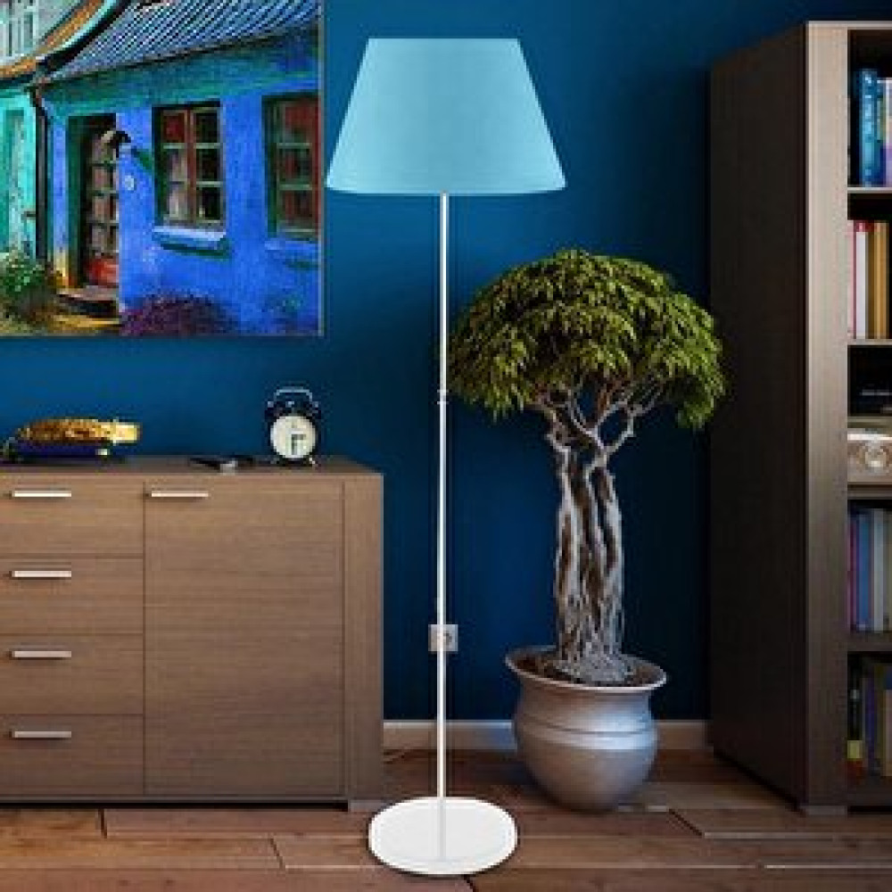 Art ve Gift Beyaz Metal Ayaklı Mavi Konik Kumaş Başlık Lambader Salon Yatak Odası Köşe Lambası Lambader Fiyatı