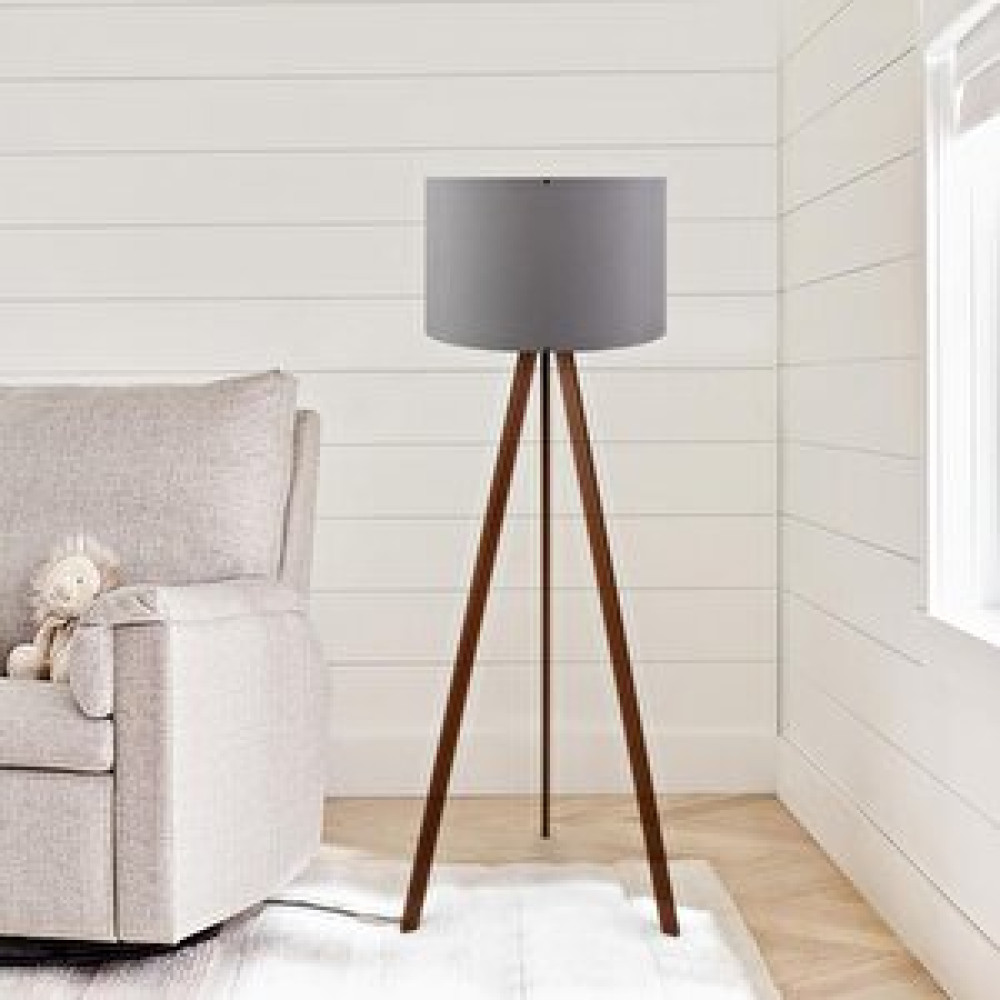 Art ve Gift Pratik Ahşap Üç Ayaklı Tripod Lambader Gri Kumaş Başlık Salon Oturma Odası Köşe Lambası Lambader Fiyatı