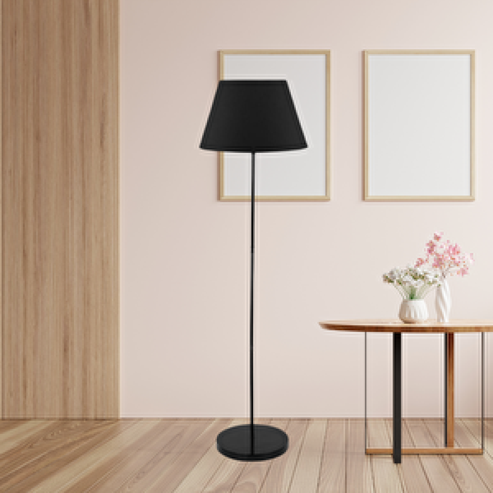 Art ve Gift Siyah Metal Ayaklı Siyah Konik Kumaş Başlık Lambader Salon Yatak Odası Köşe Lambası Lambader Fiyatı