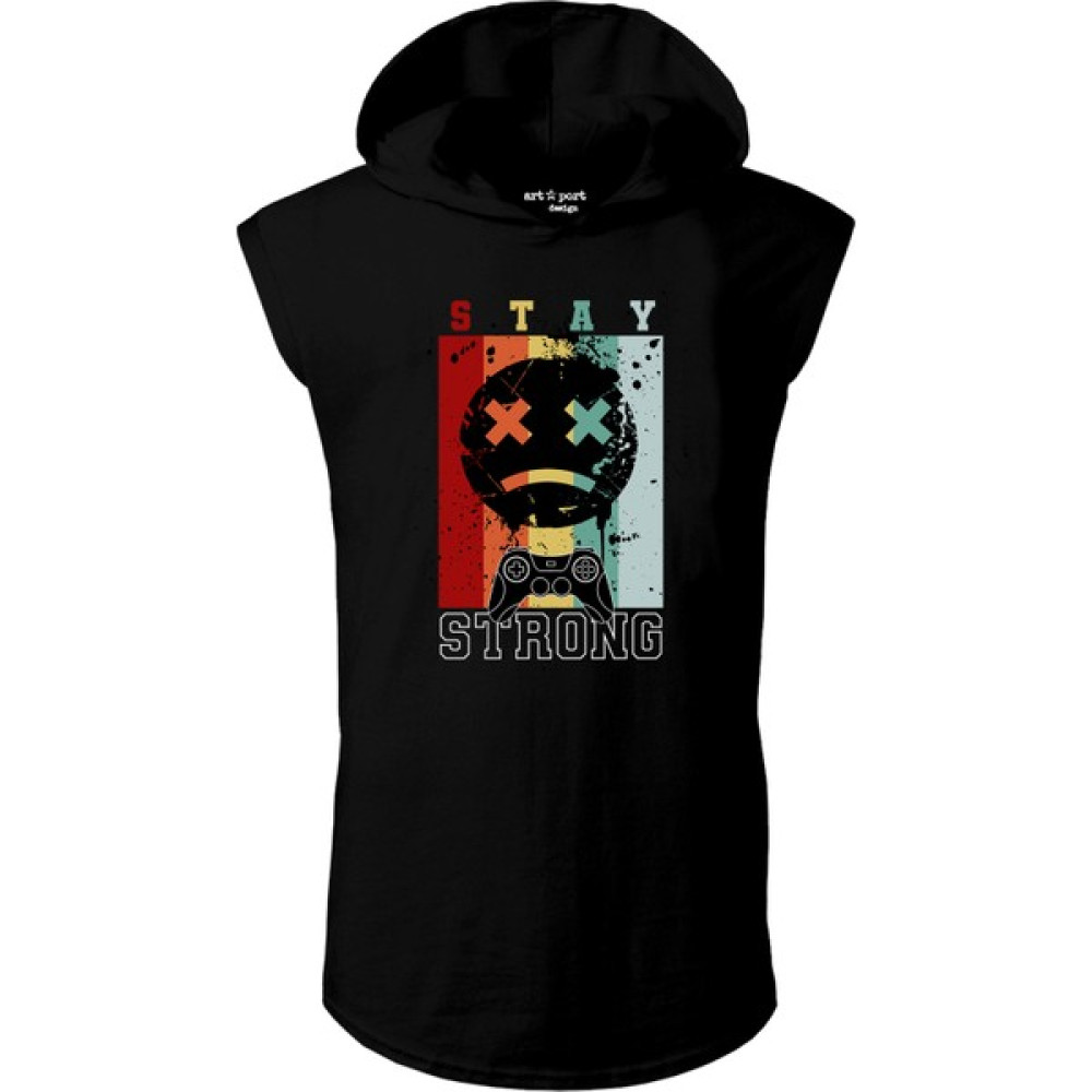 Artaport Design Stay Strong Baskılı Kapüşonlu Kolsuz Siyah T-Shirt Erkek T-shirt Fiyatı