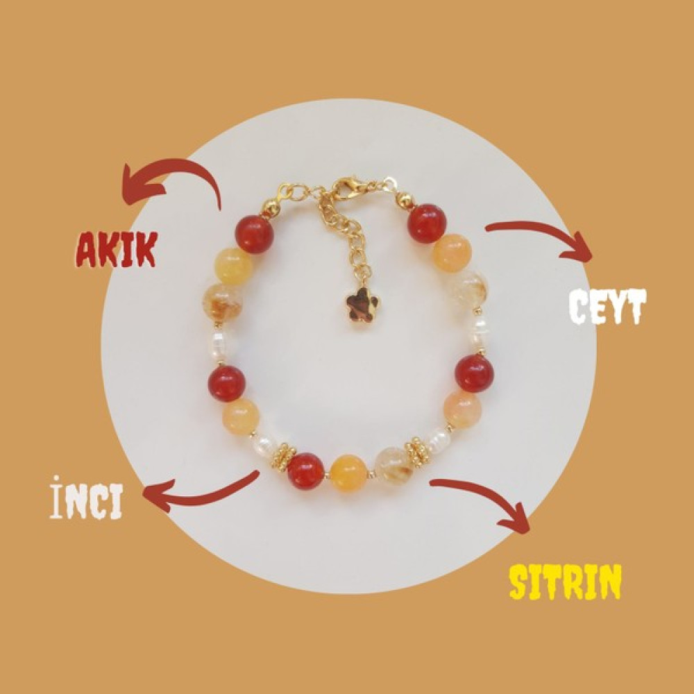 Artaril Ateş Elementi Doğal Taş Kadın Bileklik Ceyt Akik Sitrin Inci Saat ve Bileklik Aksesuarı Fiyatı