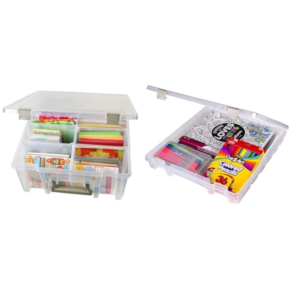 ArtBin 6990AB Super Satchel Double Deep, Portable Art & Craft Organizer with Handle & 9100AB Super Satchel Slim 1 Open Compartment, Art & Craft Organizer, [1] Plastic Storage Case