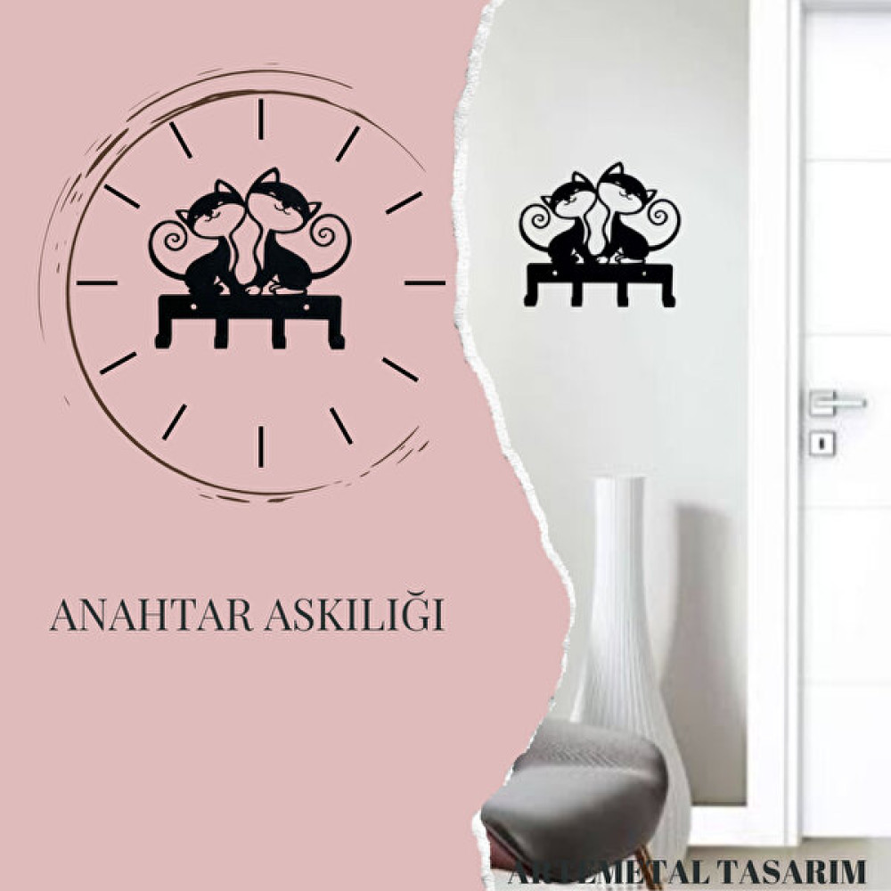 Arte Metal Tasarım (Cat) Metal Anahtar Askılığı - Dekoratif Anahtarlık - Siyah Eşya Saklama / Düzenleme Fiyatı