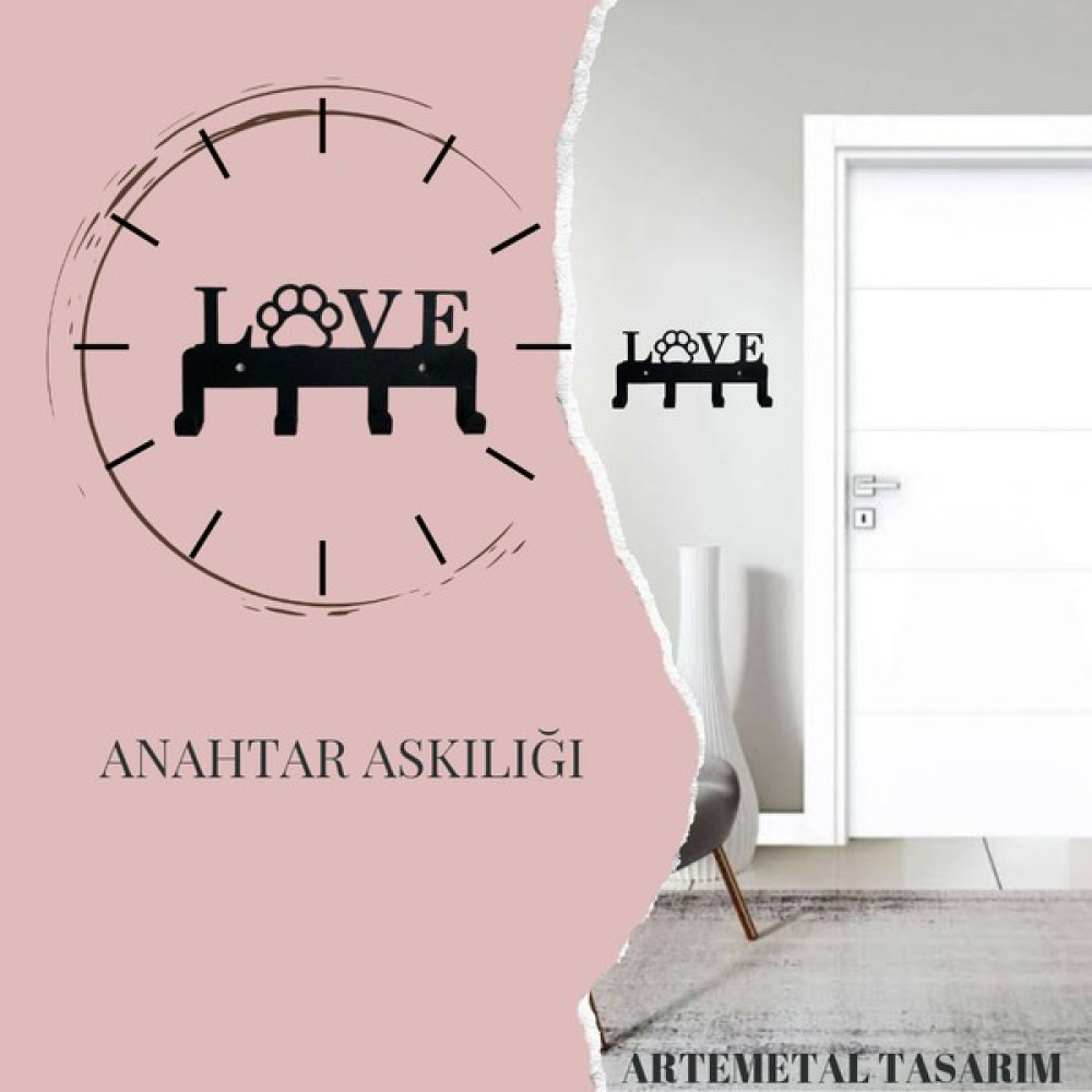 Arte Metal Tasarım (Love) Metal Anahtar Askılığı - Dekoratif Anahtarlık - Siyah Eşya Saklama / Düzenleme Fiyatı
