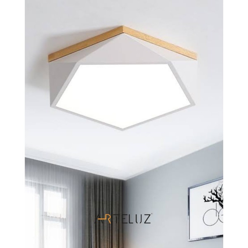 Arteluz Ahşap Detay Görünümlü Metal Geometrik Model Tavan LED Avize - Beyaz Avize Fiyatı