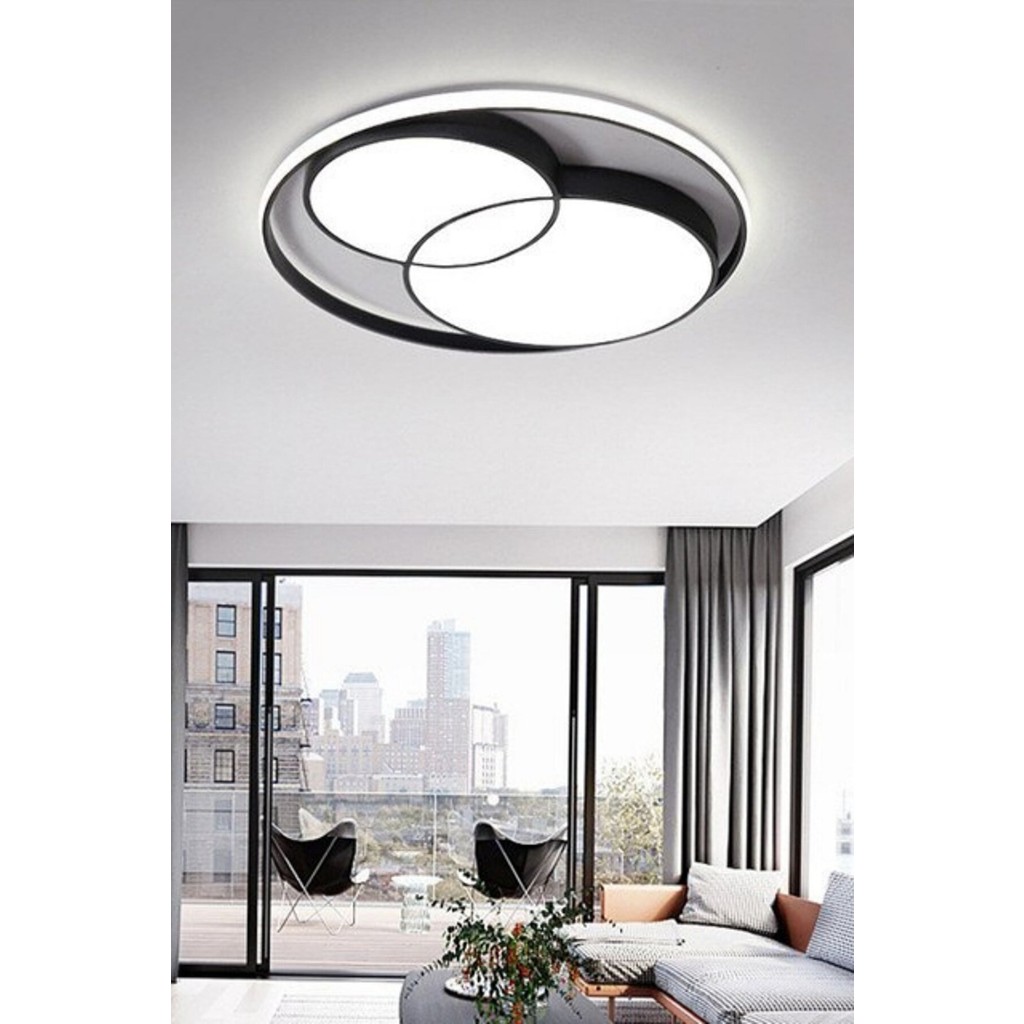 Arteluz Modern Çift Yuvarlak Model Tavan LED Avize - 1'li - Siyah - Beyaz Avize Fiyatı