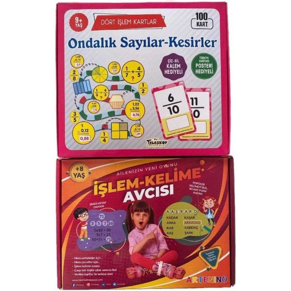 Artenino Işlem Kelime Avcısı+Dört Işlem Kartlar Ondalık Sayılar Kesirler Oyun Takımları Fiyatı