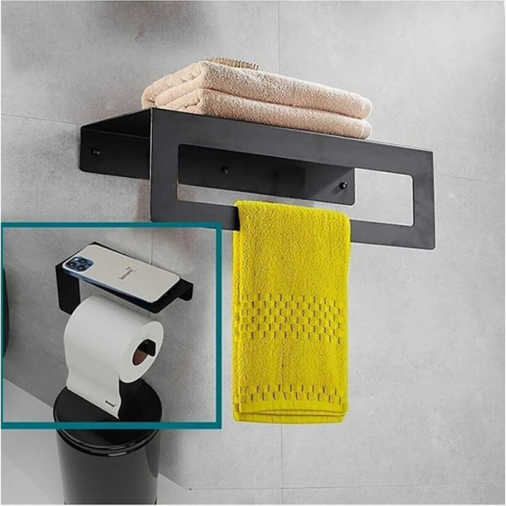 Artepella Metal Banyo Havlu Askılığı- Tuvalet Kağıdı Askılığı 2'li Set- Metal Havluluk- Banyo Askılığı - Siyah - Havluluk 30x10 Banyo Aksesuarları Fiyatı