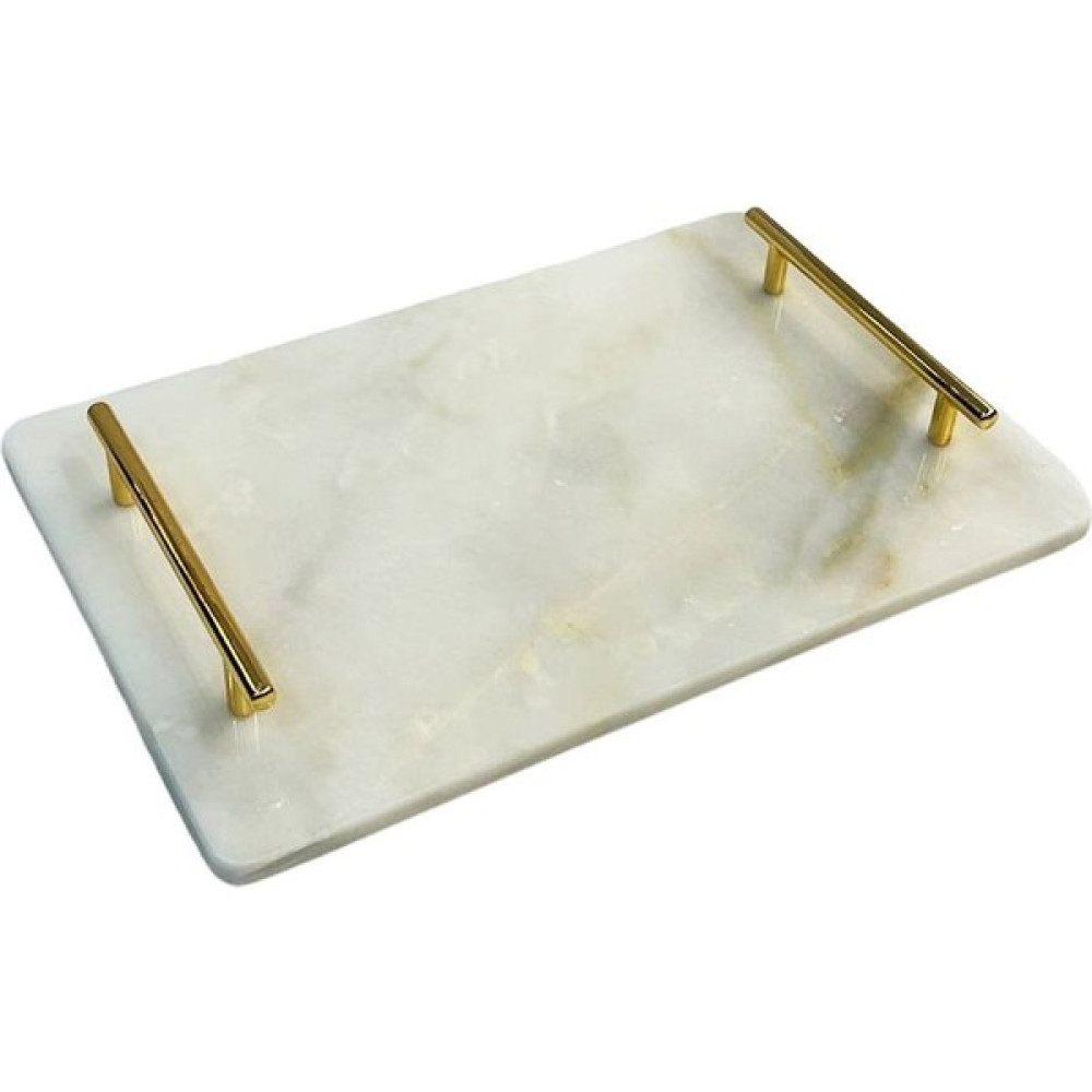 Arter Home Doğal Mermer Dikdörtgen Gold Metal Kulp Tepsi Servis Tepsisi Fiyatı