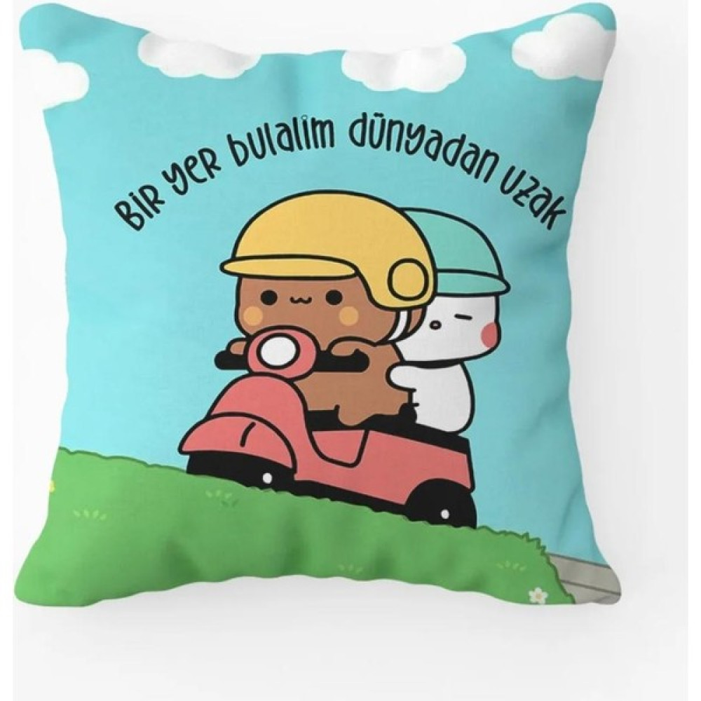 Art&Gift Bir Yer Bulalım Dünyadan Uzak Yastık - 28 x 28 cm - Renkli Kırlent / Mobilya Yastığı Fiyatı
