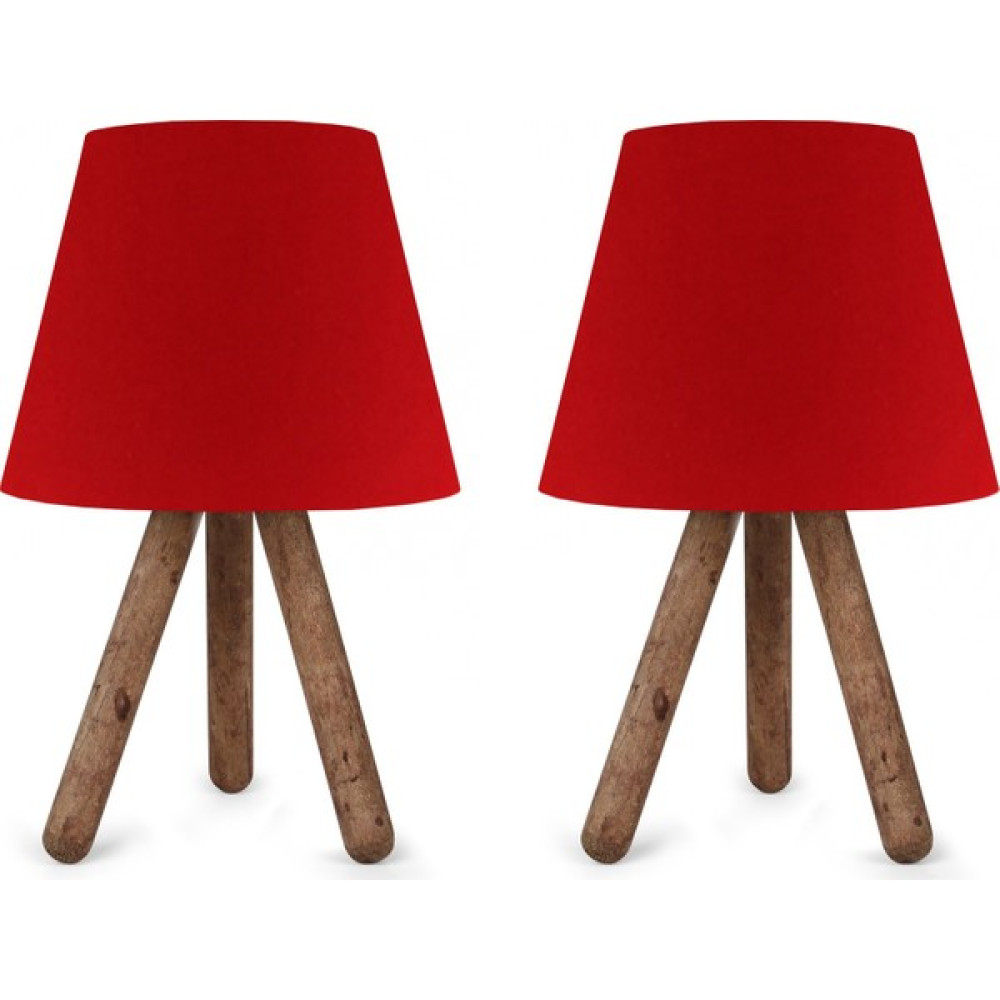 Art&Gift North Home Ahşap Ayaklı Abajur Pvc Başlık 2 ' Li Fırsat Ürünü - Kırmızı Abajur Fiyatı