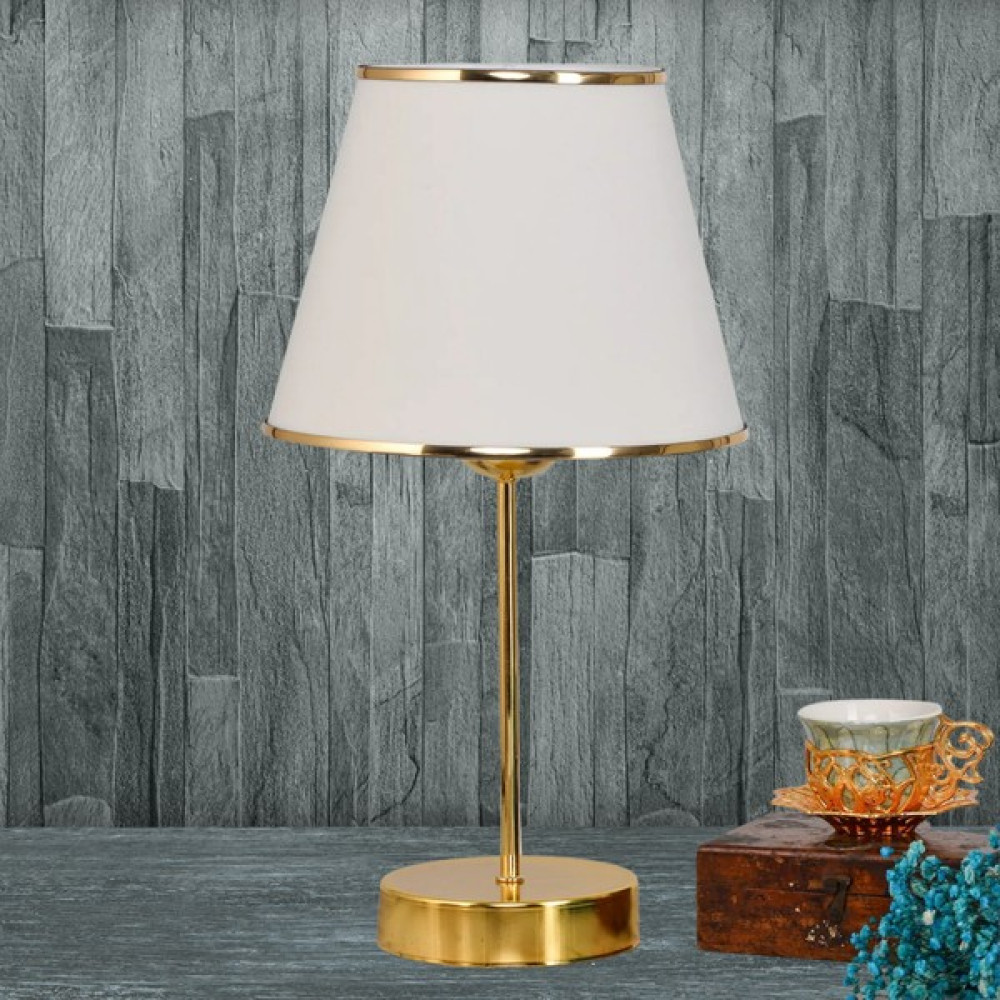 Art&Gift Star Gold Ayaklı Abajur Şeritli Krem Kumaş Başlık Yatak Odası Salon Masa Lambası Abajur Fiyatı
