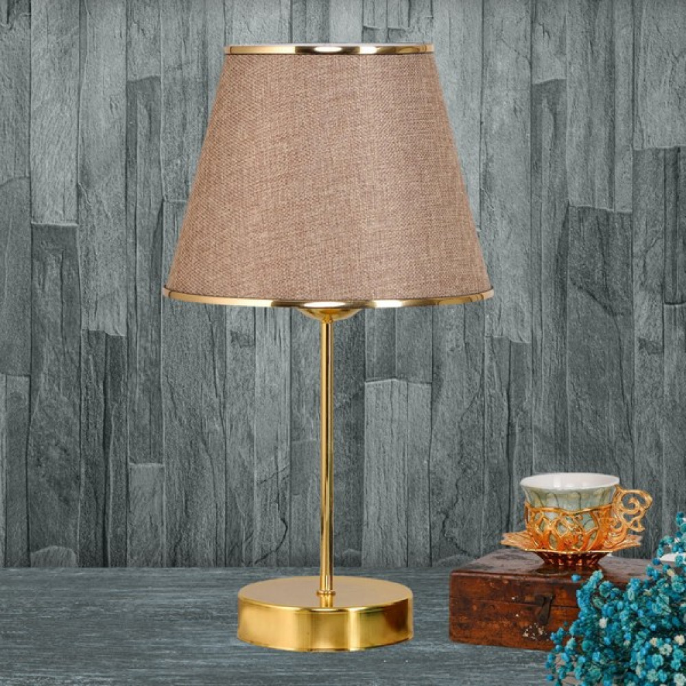 Art&Gift Star Gold Ayaklı Abajur Şeritli Kumbeji Kumaş Başlık Yatak Odası Salon Masa Lambası - Kum Beji Abajur Fiyatı