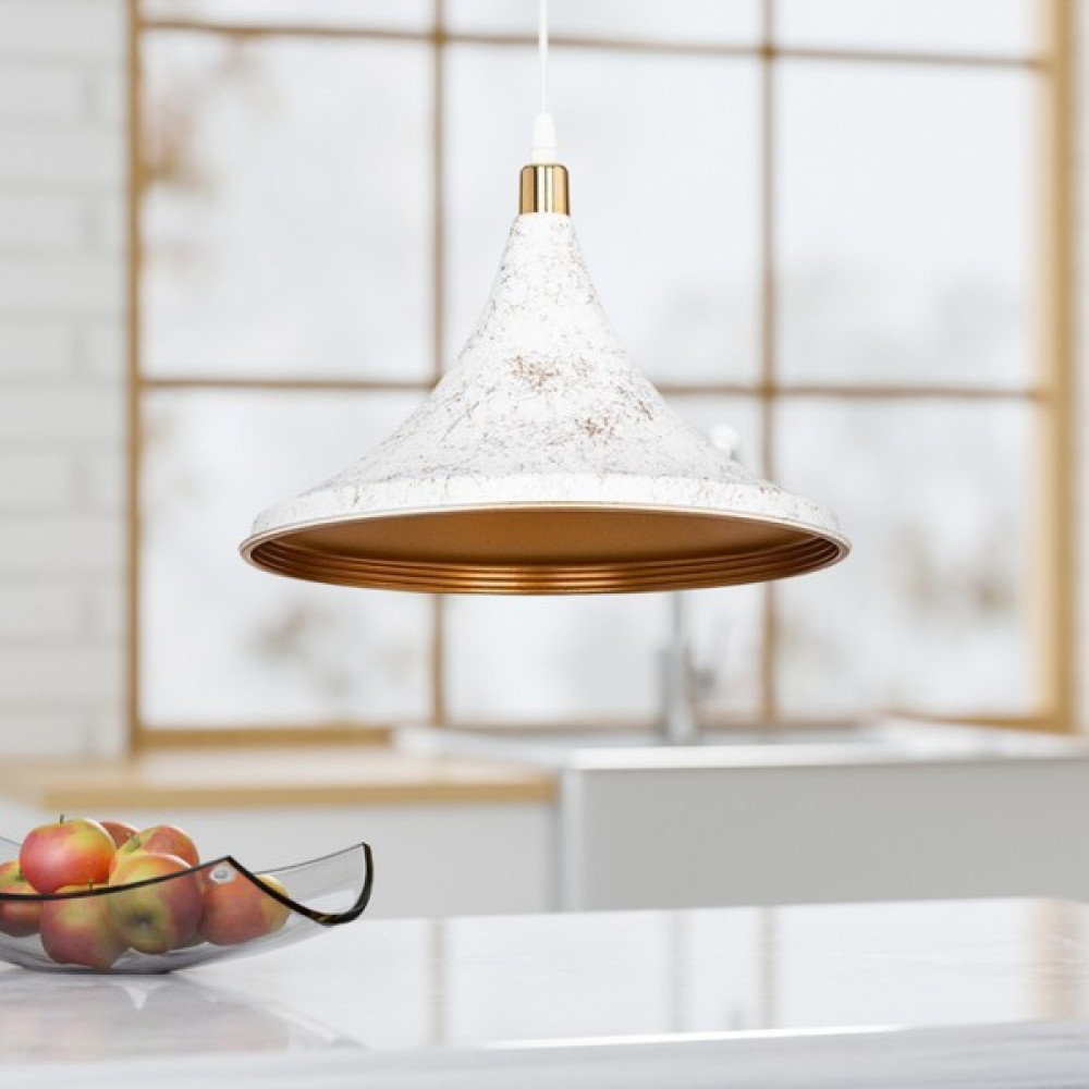 Art&Gift Style Tekli Mika Sarkıt Beyaz Gold Detaylı Mutfak Avize Cafe Armatür Ofis Depo Aydınlatma - Beyaz - Gold Avize Fiyatı