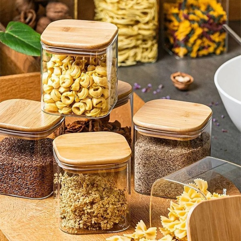Arthane 450 Ml Bambu Kare Vakum Kapaklı Borosilikat Cam Kavanoz Saklama Kabı (1 Adet) Saklama Kapları Fiyatı